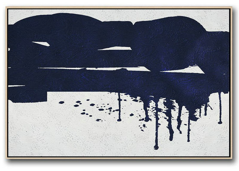 Large Wall Canvas Paintings,Horizontal Navy Painting Abstract Minimalist Art On Canvas,Canvas Wall Art Home Decor